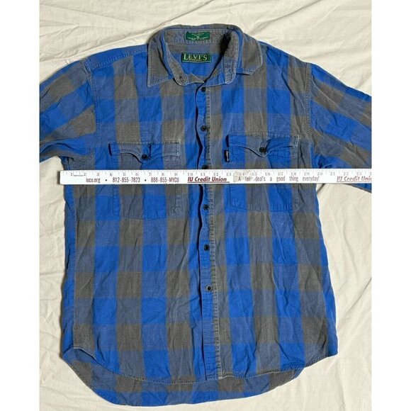 Vintage Levi's Mens Medium Blue & Gray Plaid Button-Down Big E Shirt RARE - Picture 3 of 10